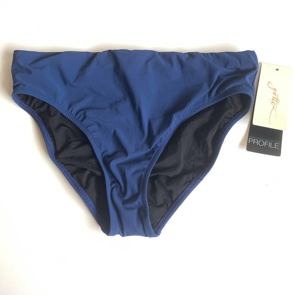 Profile by Gottex 8 Shirred Bikini Bottoms Navy Blue High Rise Waisted Sexy NEW - Picture 1 of 10